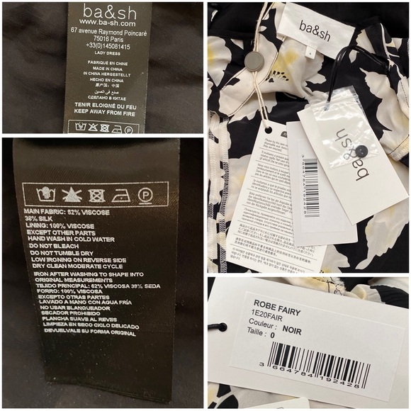 BA&SH black white yellow Robe Fairy floral print midi dress - Picture 13 of 13